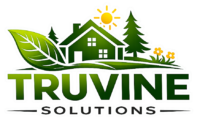 TruVine Solutions logo featuring a green house, sun, and pine trees.